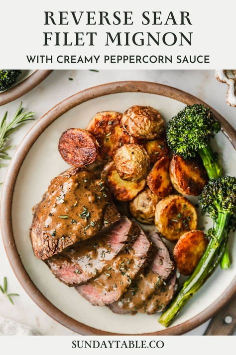 Filet Mignon In The Oven, Scallops Sauce Recipe, Mushroom Peppercorn Sauce For Steak, Peppercorn Sauce For Steak Easy, Seared Filet Mignon Cast Iron Skillet, Fillet Mignon Recipes, Steak Peppercorn Sauce, Filet Mignon With Peppercorn Sauce, Steak Au Poivre Recipe Peppercorn Sauce