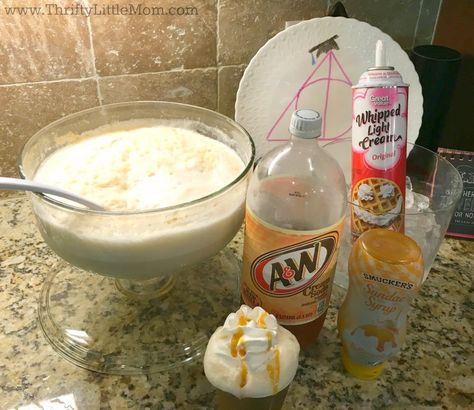 Easy Harry Potter Butterbeer Recipe » Thrifty Little Mom Butter Beer Punch Recipe, Easy Butter Beer Recipe, Butter Bear Harry Potter Recipe, Harry Potter Butterbeer Recipe, Butter Beer Recipe, Easy Butterbeer Recipe, Beer Cake Tower, Dip For Beer Bread, Butterbeer Cake