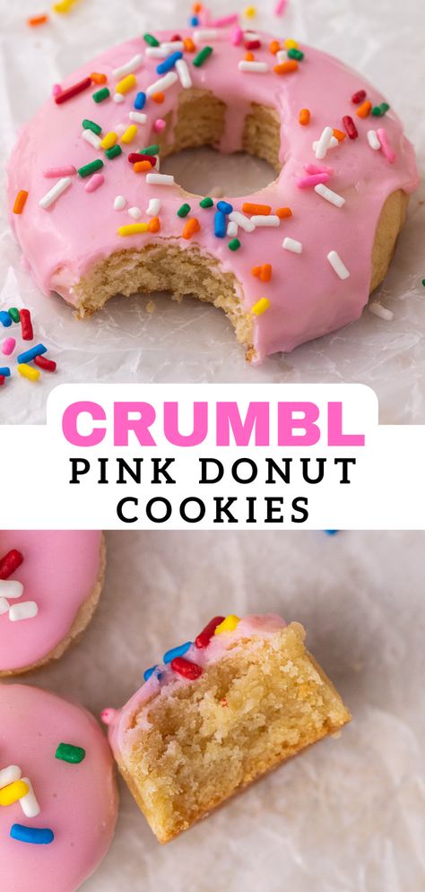 Donut Cookies Decorated, Crumble Copycat, Doughnut Cookies, Baking Room, Crumbl Copycat, Donut Cookies, Pink Doughnut, Crumble Cookie Recipe, Lifestyle Of A Foodie