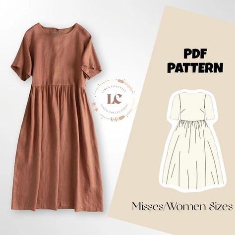 Cottagecore Dress Sewing Patterns for your Wardrobe Sewing Dresses For Women Pattern, A Line Dress Sewing Pattern, Midi Dress Pattern Sewing, Linen Dress Sewing Pattern, Simple Dress Sewing Pattern, Linen Dress Pattern Sewing, Simple Dress Pattern Free, Simple Dress Patterns, Womens Dress Patterns