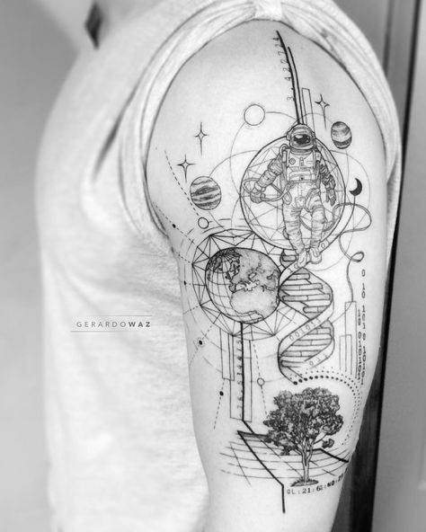 Everything is connected Natur Tattoo Arm, Rad Tattoos, Tato Flash, Science Tattoo, Cosmic Tattoo, Science Tattoos, Dna Tattoo, Tattoo Tree, Astronaut Tattoo