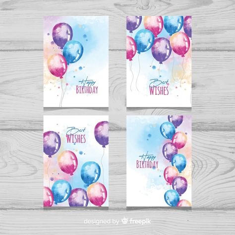 Watercolor Balloons, Birthday Invitation Card Template, Happy Birthday Cards Diy, 16th Birthday Card, Creative Birthday Cards, Watercolor Birthday Cards, Birthday Card Drawing, Watercolor Collection, 21st Birthday Cards