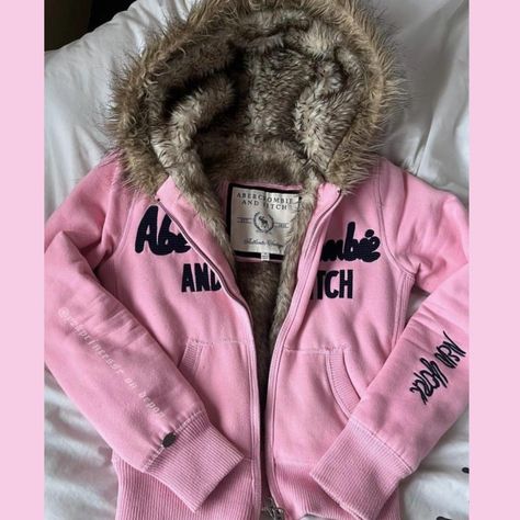 Baby Pink Abercrombie and fitch faux fur lined zip... - Depop Fitted Zip Up Jacket, Abercrombie And Fitch Hoodie, Thrifting Moodboard, Abercrombie And Fitch 2000s, Pink Fluffy Jacket, Fur Zip Up Hoodie, Thrift Manifestation, Thrift Aesthetic, Fur Lined Hoodie