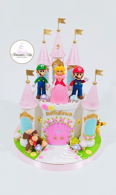 Princess Peach Castle Cake, Princess Peach Cake Birthdays, Princess Peach Cake, Peach Mario Bros, Princess Peach Party, Mario Bros Cake, Peach Birthday, Super Mario Cake, Peach Mario