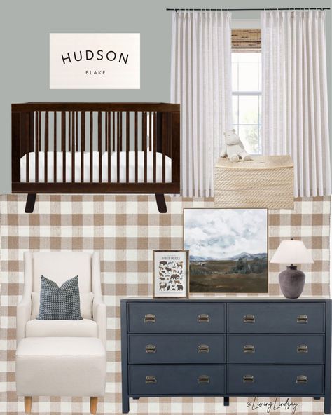 Plaid Rug Nursery, Modern Baby Boy Nursery, Nursery Design Neutral, Nursery Guest Room, Blue Nursery Boy, Contemporary Nursery, Traditional Nursery, Baby Barn, Cool Kids Rooms