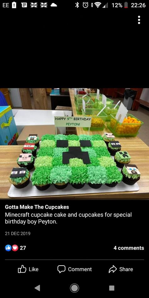 Minecraft Birthday Cupcake Cake, Creeper Cupcake Cake, Mind Craft Cakes For Boys, Minecraft Dessert Table, Minecraft Pull Apart Cupcake Cake, Minecraft Birthday Cupcakes, Minecraft Party Cake, Minecraft Cupcakes Ideas, Minecraft Cupcake Cake