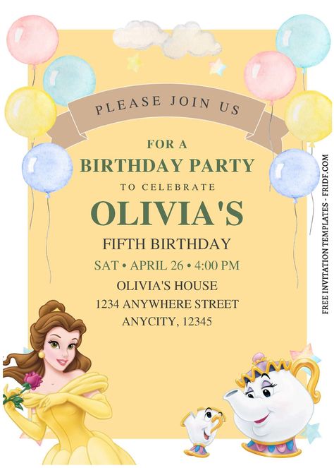 (Free Editable PDF) Royal Disney Princess Belle Birthday Invitation Templates 1st Bday Invitation, Disney Princess Birthday Invitations, Twin Birthday Party Ideas, Princess Belle Party, Twin Birthday Party, Belle Birthday, Rainbow Invitations, Beauty And The Beast Party, Princess Birthday Invitations