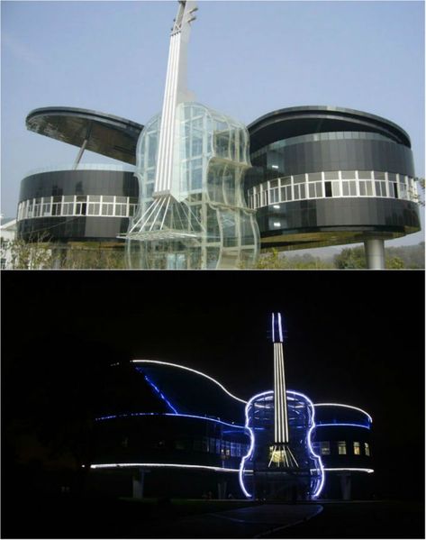 10 Most Unique Buildings Inspired By Music Unique Auditorium Design, Music Inspired Architecture, Music Museum Concept, Music Building Architecture, Music Concept Architecture, Music School Architecture, Music School Design, Unique Museums, Music Building