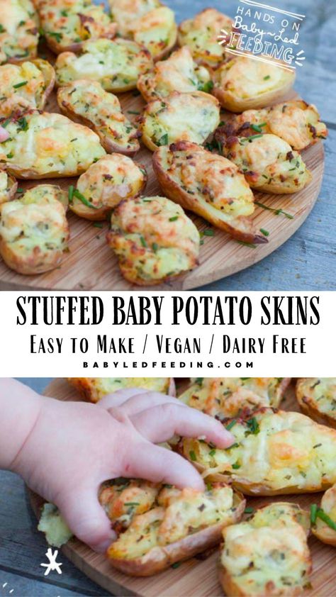 There is actually nothing more tasty in my opinion than a potato (can you tell I’m Irish?) and it is a perfect food to first give your little one. A baby potato makes a great finger food and is easy for them to hold. When filled with vegetables, it becomes a perfect little meal.These little babes are yummy even with the vegan and dairy free substitutions. Enjoy! Dairy Free One Year Old Meals, Dairy Free Weaning Recipes, Baby Friendly Dinner Ideas, Dairy And Egg Free Toddler Meals, Vegan Baby Recipes, Grain Free Toddler Meals, Dairy Free Baby Snacks, Vegan Blw Recipes, Vegan Toddler Recipes