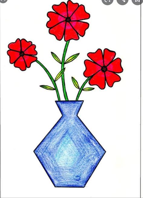 Drawing ideas Flower Pot Drawing, Ganpati Drawing, Flower Vase Drawing, Vase Drawing, Pot Drawing, Italian Dinners, Bean Art, Simple Flower Drawing, Earth Drawings