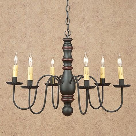 Manassas Chandelier shown in Black over Red Wood And Metal Chandelier, Colonial Lighting, Country Lighting, Primitive Lighting, Primitive Homes, Wooden Chandelier, Wooden Light, Primitive Kitchen, Arm Chandelier