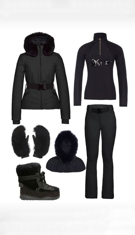 All Black Ski Outfit, Black Ski Outfit, Ski Trip Essentials, Snow Outfits For Women, Utah Outfits, Ski Fits, Ski Trip Outfit, Japan Outfits, Ski Girl