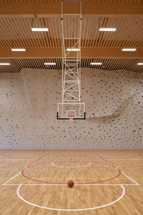 Gallery of Sports Hall in Borky / OV-architekti - 24 Center Basketball, Sports Training Facility, Gymnasium Architecture, Indoor Sports Court, Sports Facility Architecture, Environmental Graphics Signage, Plaza Design, School Building Design, Indoor Basketball Court