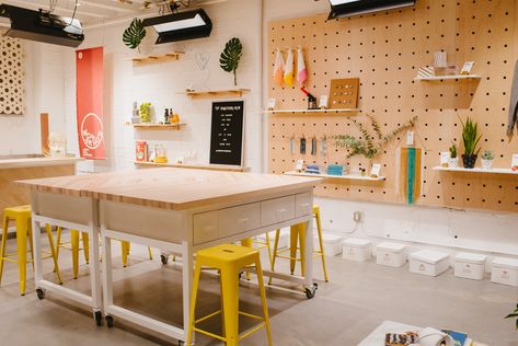 Introducing the Workshop: A creative studio for bringing Pinterest ideas to life Sewing Supplies Organization, Kids Workshop, Art Studio Design, Workshop Studio, Creative Wall Decor, Pinterest Design, Sewing Supplies Storage, Workshop Design, Creative Walls