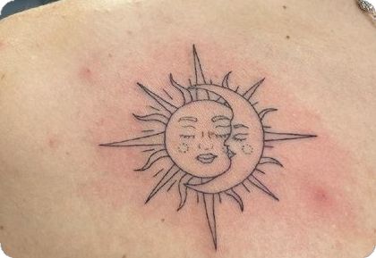 Sun And Moon Lovers Tattoo, Sun And Moon Tattoo Designs, Trible Tattoos, 2024 Tattoo, Back Of Arm Tattoo, Celestial Tattoo, Sun And Moon Tattoo, Ribcage Tattoo, Yin Yang Tattoos