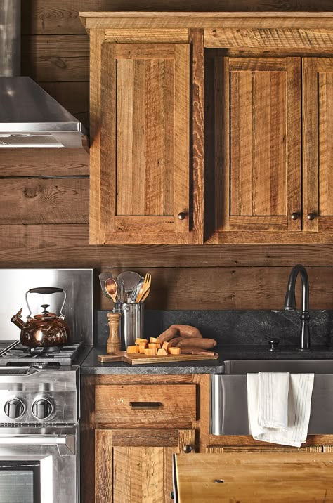 Kitchen - CountryLiving.com Wooden Cupboard Kitchen, Kitchen Ranch Style Home, All Wood Kitchen, Cabin Interiors Kitchen, Rustic Lodge Kitchen, Brown Kitchen Cabinets, South Carolina Homes, Interior Design Portfolios, Brown Kitchens