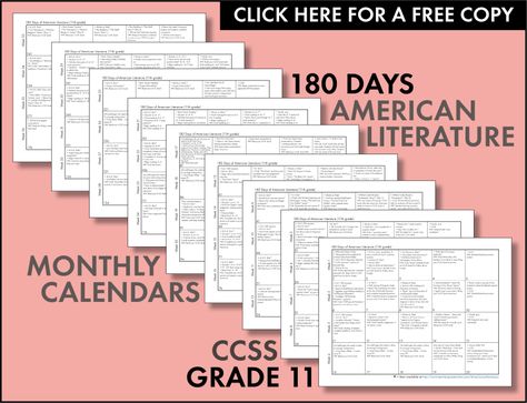 Grade 11 Calendars Have Arrived! Teaching Literature High School, 11th Grade English, Teaching American Literature, Freshman English, High School Literature, Literature Lessons, Teaching Literature, Secondary Classroom, 11th Grade