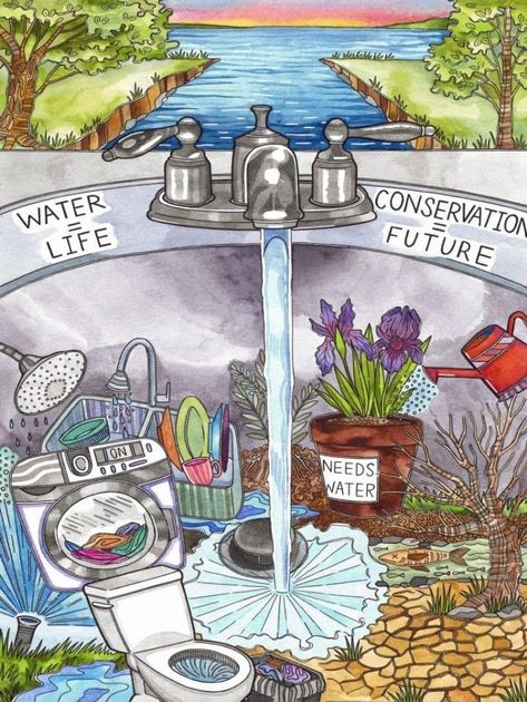 Poster On Save Water, Water Conservation Poster, Save Environment Posters, Environmental Club, Poster For School, Save Water Poster Drawing, Save Water Poster, Drawings With Meaning, Art Competition Ideas