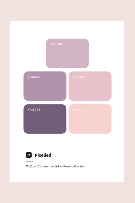 This purple pastel color palette features a sophisticated blend of soft peach, light mauve, delicate lavender, muted plum, and deep lavender. Perfect for creating a warm and elegant atmosphere. Pastel Peach Color Palette, Light Purple Palette, Lavender Color Palette Colour Schemes, Purple Pastel Color Palette, Light Purple Color Palette, Mauve Palette, Plum Palette, Color Scheme Generator, Lavender Color Palette