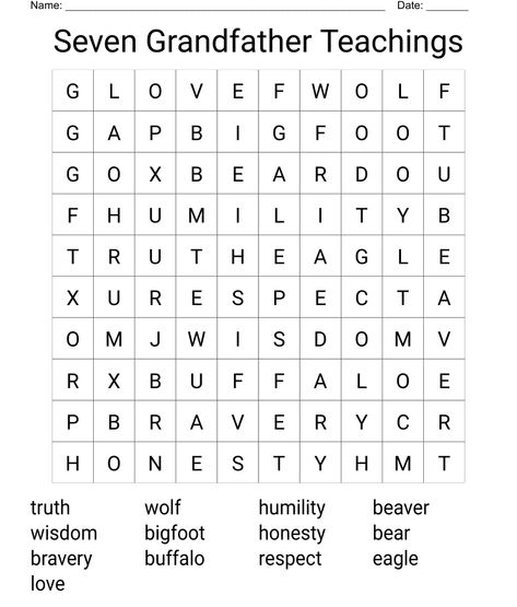 Seven Grandfather Teachings Word Search 7 Grandfather Teachings, Seven Grandfather Teachings, Grandfather Teachings, Easy Word Search, Indigenous Education, Word Search Games, Reading Comprehension Skills, Mental Health Therapy, Words To Use