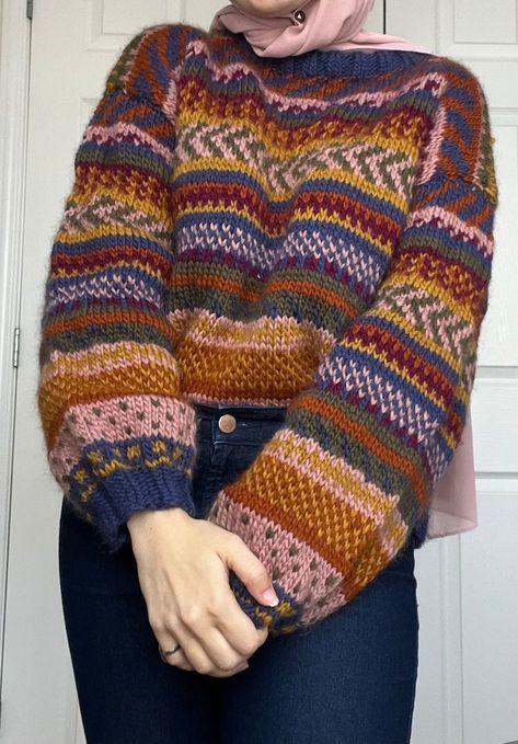 Mélimélo Sweater Knitting Pattern - Etsy Intarsia Sweater Knitting Patterns, Colour Work Knitting Patterns, Colourwork Knitting Pattern, Crochet Colorwork Sweater, Fair Isle Sweater Knitting Patterns, Colourwork Sweater, Color Work Knitting, Colourwork Knitting, Colourful Sweater