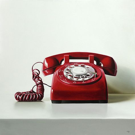 Red Rotary Phone Telephone Vintage, Hyper Realistic Paintings, Rotary Phone, Vintage Phones, Retro Phone, Vintage Telephone, Old Phone, Realistic Paintings, Hyperrealism