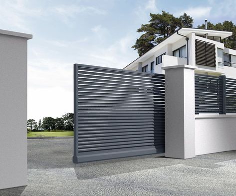 Modern Main Gate Designs, Tor Design, Automatic Sliding Gate, Modern Driveway, Sliding Gates, Home Gate Design, Home Gate, Gate Designs Modern, House Fence