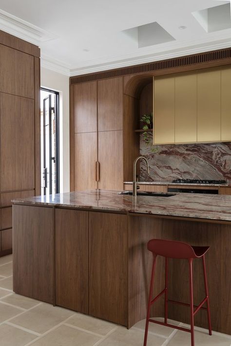 Jess O'Shea Designs | Robinson Street White And Walnut Kitchen, Arch Digest, Mcm Kitchen, Walnut Kitchen, Sleek Kitchen, Mid Century Modern Kitchen, Mid Century Modern Interiors, Interiors Dream, Home Additions