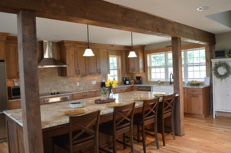 Rustic Modern Farmhouse Kitchen - Rustic - Kitchen - Cleveland - by Studio 76 Kitchens and Baths Kitchen With Support Beam, Modern Farmhouse Kitchen Decor Ideas, Farmhouse Kitchen Decor Ideas, Modern Farmhouse Kitchen Decor, Rustic Modern Farmhouse, Swan House, Rustic Kitchen Cabinets, Modern Farmhouse Kitchen, Farmhouse Aesthetic