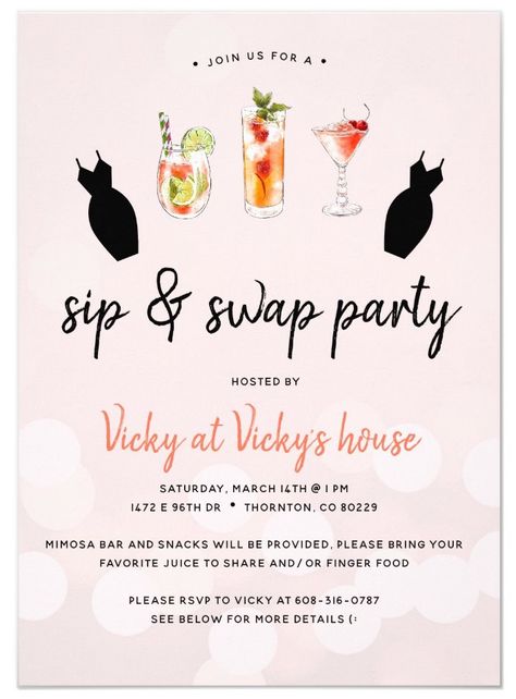 Swip & Swap party invitation Clothing Exchange Party, Perfume Exchange Party Ideas, Clothing Swap Party Invitation, Perfume Exchange Party, Clothing Swap Party Ideas, Sip And Swap, Ladies Night Party Themes, Hosting Themes, Dinner Party Entertainment