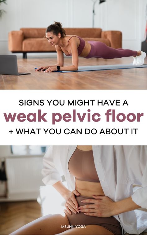 Weak pelvic floor muscles are one type of pelvic floor dysfunction. Wondering if you have a weak pelvic floor and what to do about it? Learn the signs of a weak pelvic floor and pelvic floor dysfunction symptoms, as well as how to strengthen your pelvic floor muscles. With these strong pelvic floor exercises and pelvis stretching routines, you'll strengthen your pelvic floor and improve your overall pelvic floor health! Pelvic Floor Dysfunction Symptoms, Pelvic Floor Dysfunction Exercises, Strong Pelvic Floor, Pelvic Floor Prolapse, Bladder Exercises, Pelvic Floor Muscle Exercise, Pelvis Stretching, Weight Lifting Routine, Pelvic Floor Therapy