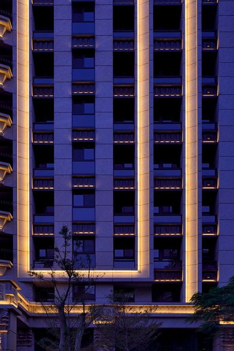 Facade Lighting Design, Exterior Lighting Design, Hotel Facade, Exterior Facade, Architectural Lighting Design, Modern Architecture Design, Facade Lighting, Exterior Makeover, Shutters Exterior