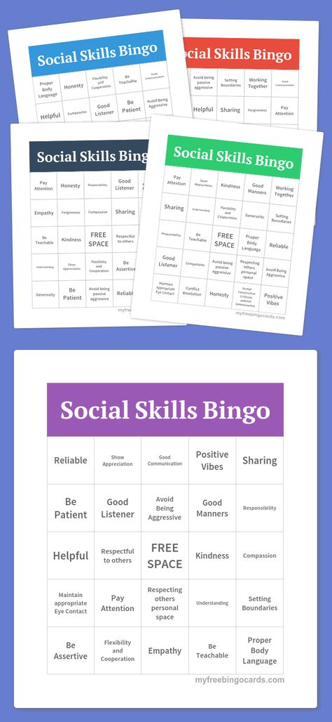 Social Skills Bingo Bingo Card Generator, Classroom Objects, Printable Bingo Cards, Free Printable Bingo Cards, Relief Society Birthday, Free Bingo Cards, Relief Society Activities, Bingo Cards Printable, School Social Work