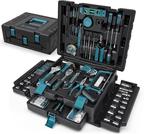 Sundpey 379-PCs Home Tool Kit - Protable Complete Household and Auto Repair Tool Set - Hand General Basic Tool Box Storage Case with Drawer - Full Basic Toolkit for Handyman & Diyer & Homeowner Affiliate Marketing Basic Tool Kit, Machining Metal Projects, Technology Diy, Hand Tool Kit, Tool Box Storage, Diy Electrical, Household Tools, Basic Tools, Work Tools