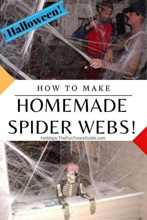 Diy Halloween Cobwebs, Diy Cobwebs How To Make, Cobweb Halloween Decor, Cob Web Halloween Decorations, Homemade Spider Web, Halloween Web Decorations, How To Hang Spider Webs For Halloween, Cobweb Decor, Diy Cobwebs