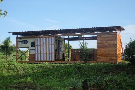 Photo 12 of 28 in This Surfer Road Tripped to Nicaragua, Built an $8K Tiny Home, and Decided to Never Leave - Dwell Avocado Trees, Bus Ideas, Mango Trees, Trees Photo, Metal Wall Panel, Mobile Living, Wooden Architecture, Camp Style, Micro House