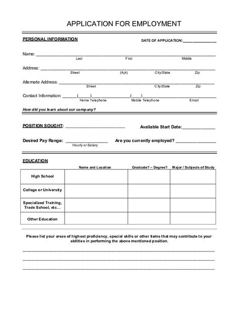 Blank Job Application Form Samples - Download Free Forms & Templates in PDF & WORD Printable Job Applications, Employment Form, Job Application Template, Application Template, Biodata Format, Job Applications, Form Example, Employment Application, Job Resume Template