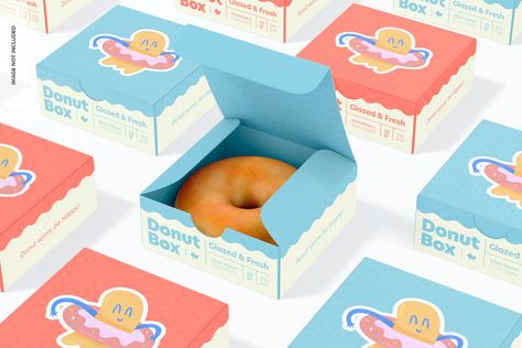 Donut Packaging Boxes, Donut Box Design, Donut Boxes Packaging, Donut Packaging Ideas, Donut Packaging Design, Donut Branding, Box Packaging Design Ideas, Donuts Packaging, Creative Box Packaging