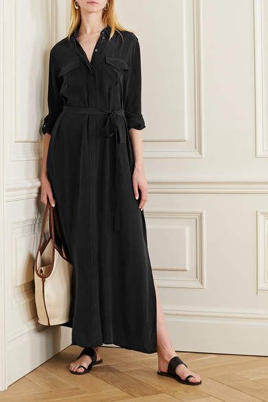 Equipment EQUIPMENT - Major Washed-silk Maxi Shirt Dress - Black Black Maxi Shirt Dress Outfit, Atp Atelier, Shirt Dress Outfit, Ootd Dress, Maxi Shirts, Silk Maxi, Maxi Dress Online, Maxi Shirt Dress, Kinds Of Clothes