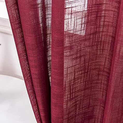 Maroon Curtains, Textured Window Treatments, Sheer Curtains Bedroom, Colored Curtains, Linen Sheer Curtains, Burgundy Curtains, Curtain For Bedroom, Voile Panels, Sheer Linen Curtains