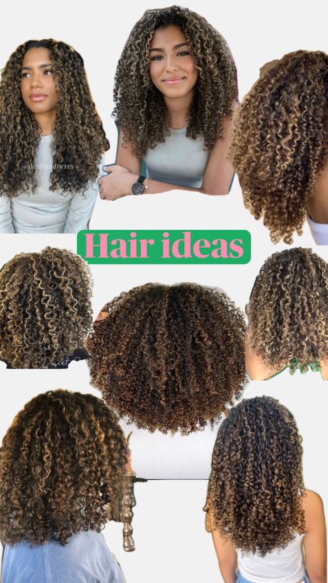 Natural Curly Hair Highlights, Blonde Highlight Ideas, Dark Skin Blonde Hair, Natural Hair Highlights, Curly Hair Highlights, Highlight Ideas, Highlights Curly, Highlights Curly Hair, Curly Hair Braids