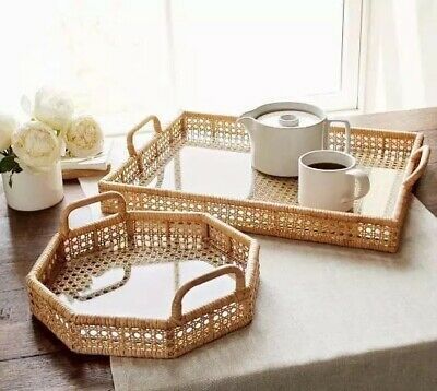 Sarah Bartholomew, Woven Trays, Desain Pantry, Rattan Tray, Cane Furniture, Kitchen Island Decor, Bamboo Crafts, Island Decor, Pallet Crafts