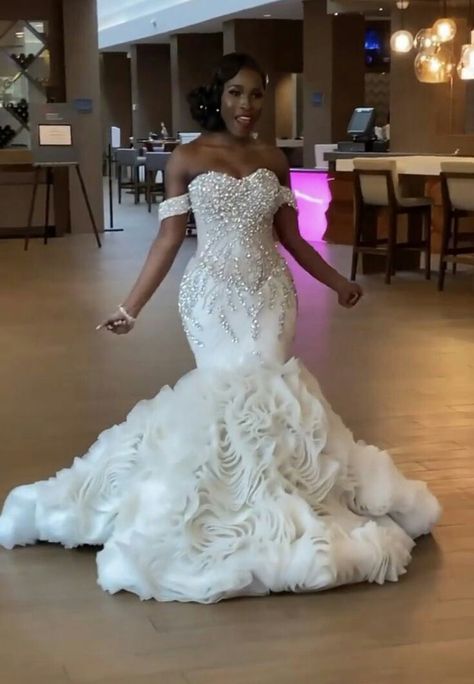 Wedding gown dresses, mermaid wedding dress ideas trending Black Woman Mermaid Wedding Dress, Mermaid Wedding Dress On Black Women, Couture Mermaid Wedding Dress, Black Women Wedding Dresses Mermaid, Wedding Dresses Black Bride, Wedding Dress For Black Brides, Cream Wedding Dress Black Women, Wedding Dresses Baddie, Winnie Couture Wedding Dress