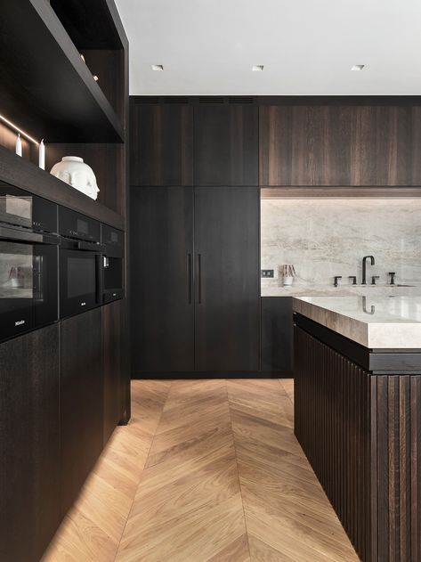 Dekton Arga, Dark Oak Cabinets, Timber Kitchen, Custom Kitchens, Family Kitchen, Bespoke Kitchens, Kitchen Space, Contemporary Interior, A Kitchen