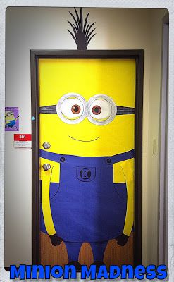 My classroom door has fallen victim to Minion Madness! Minion Classroom Door, Minion Classroom Theme, Minion Classroom, Minion Decorations, Minion Craft, Classroom Halloween, Minion Halloween, Minion Theme, Classroom Welcome