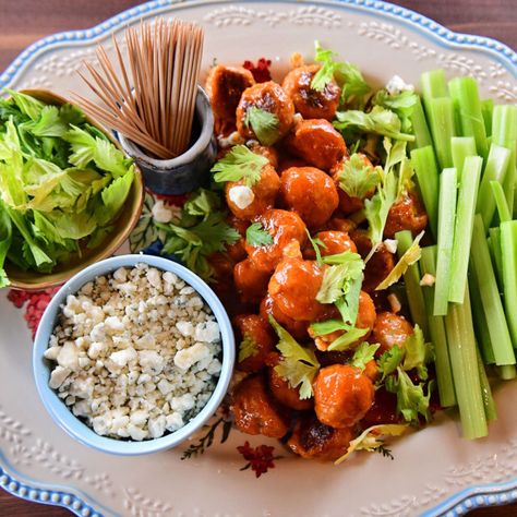 Buffalo Chicken Meatballs Food Network, Buffalo Chicken Meatballs Skinnytaste, Pioneer Woman Buffalo Chicken Meatballs, Savory Apps, Buffalo Meatballs, Roasted Broccolini, Buffalo Chicken Meatballs, Chicken Meatball Recipes, Mexican Salads