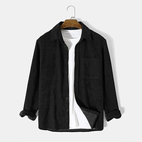 Men's Shirt Overshirt Corduroy Shirt Shirt Jacket Solid Color Turndown Black Brown Long Sleeve Street Daily Button-Down Tops Fashion Casual Comfortable 2023 - US $18.99 Mens Overshirts, Loose Coats, Corduroy Shirt, Cooler Look, Turndown Collar, Vintage Casual, Comfortable Fashion, Fashion Tops, Shirt Jacket