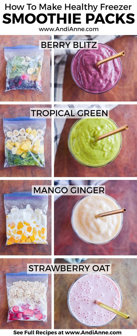 Meal Prep Smoothies, Prep Smoothies, Recipes For Meal Prep, Morning Smoothie Recipes, Freezer Smoothie Packs, Freezer Smoothies, Smoothies Vegan, Resep Smoothie, Fruit Smoothie Recipes Healthy