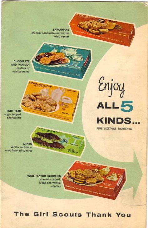 Girl Scout cookies of the sixties. Vanilla Cookies, Food Ads, Retro Advertising, Retro Ads, Girl Scout Cookies, Retro Recipes, Vintage Memory, Oldies But Goodies, Old Ads