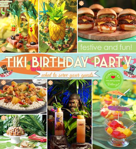 Host a Sun-sational Tiki Birthday Party for Grownups! Tiki Party Food, Tiki Food, Tiki Birthday Party, Polynesian Party, Wedding Luau, Tiki Wedding, Tiki Lights, Pool Party Adults, Appetizer Display